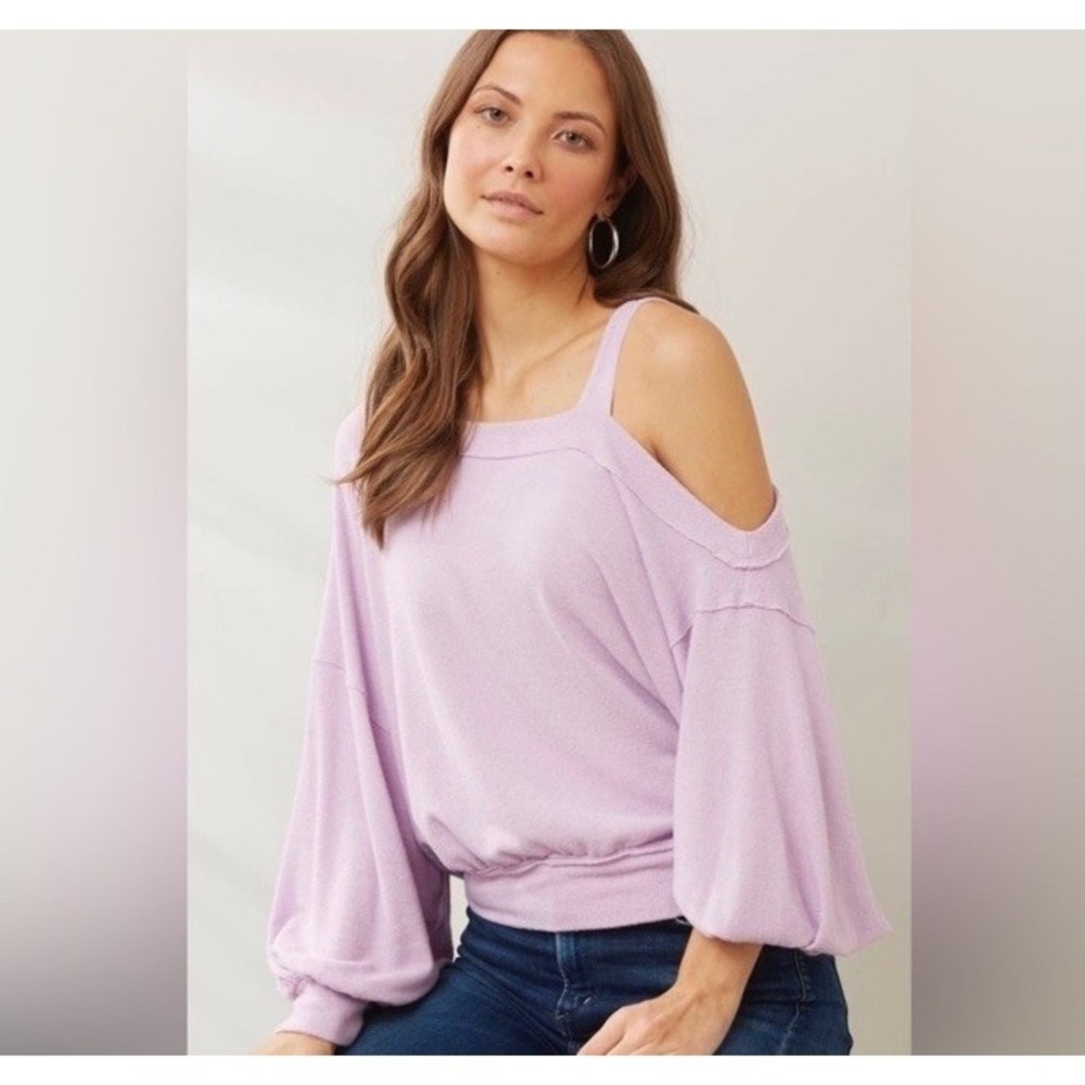 Free People Flaunt It Pullover Top Magical Lilac Sz Small Slouchy Scoop Neck
